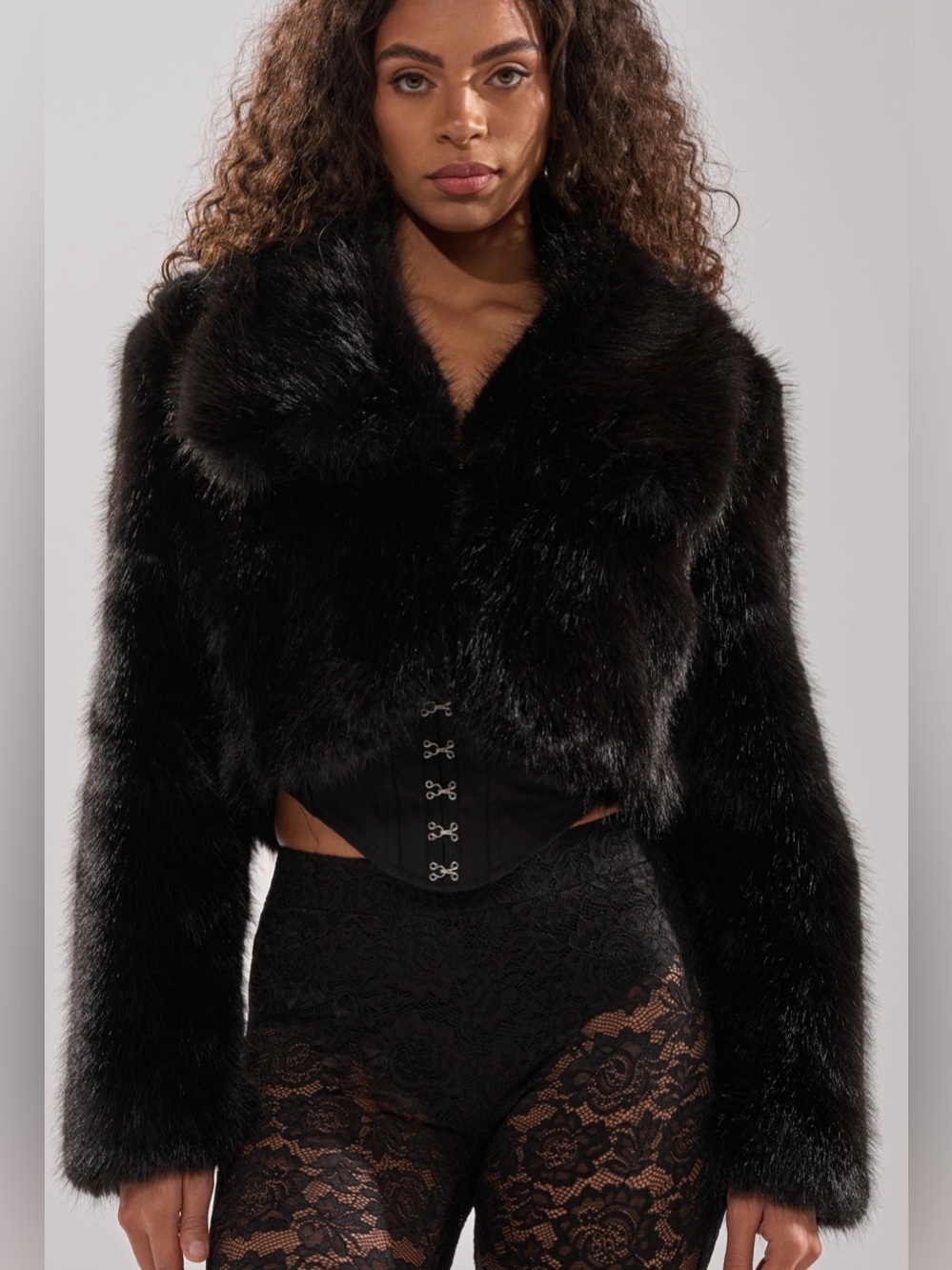 NWT AKIRA Black Faux Fur Cropped Jacket size XL